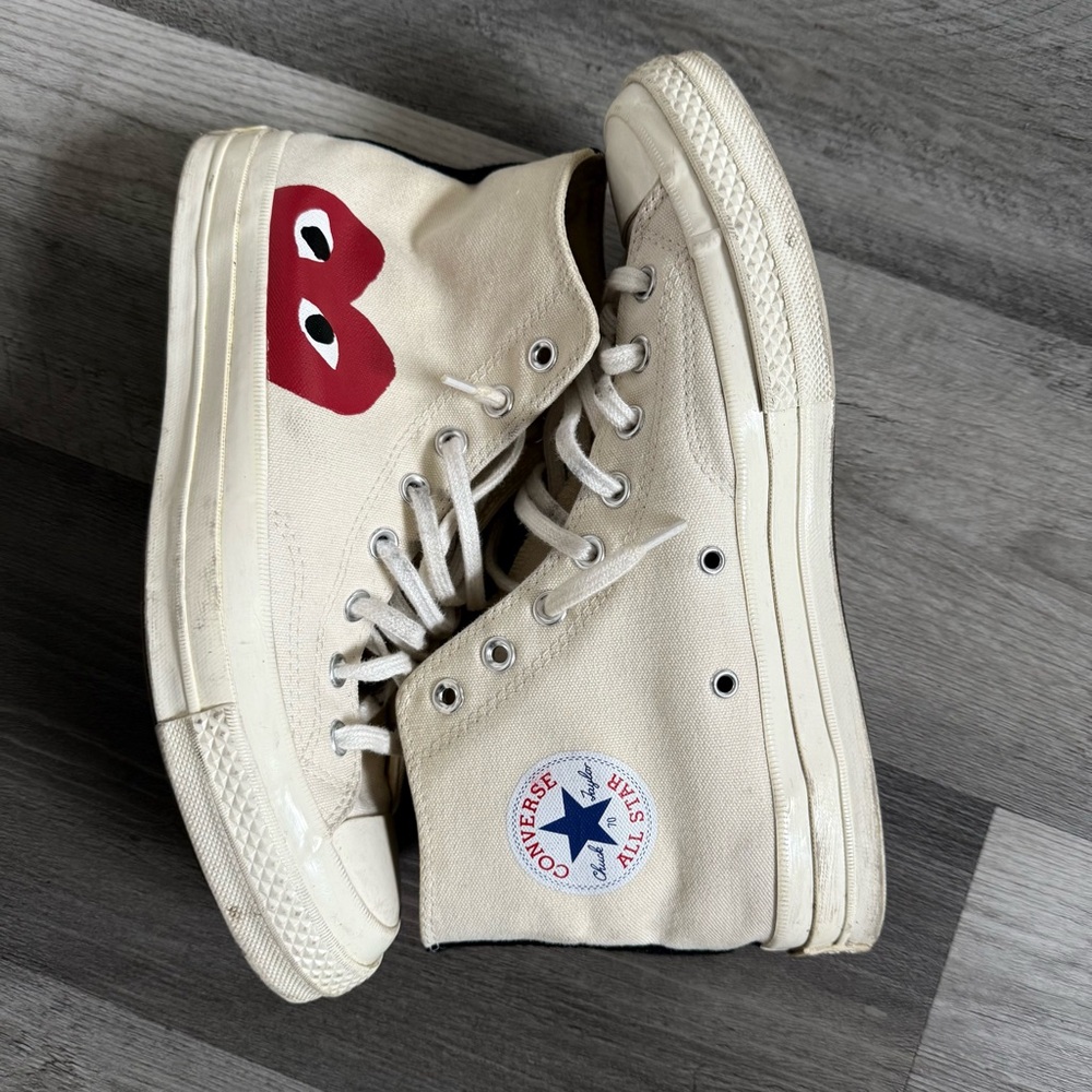 Converse Cream High-Tops with Red Heart Accent